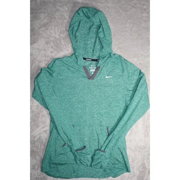 Nike Large Running Hoodie Teal Thumb Loop Finger Covers Pullover L - Picture 5 of 13